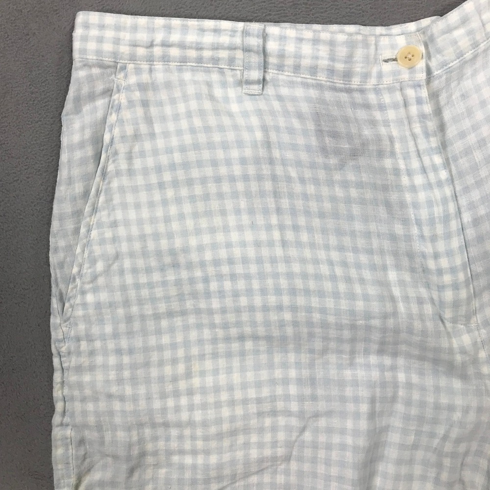 Lauren Ralph Lauren Shorts Women 16 Blue Gingham Check Linen High Waist Pocket - Picture 5 of 10